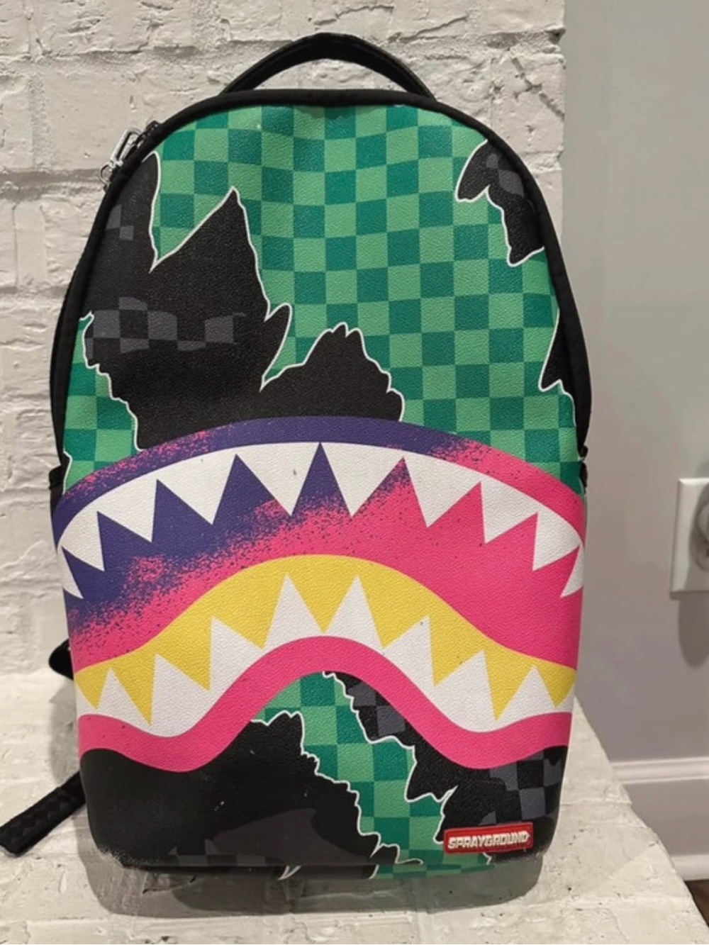 Sprayground Green Checker Shark Mouth Backpack